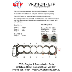 ETP Ultimate VRS Gasket Set for Toyota 1FZ-100 and 1FZ-80