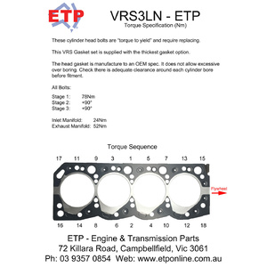 ETP Ultimate VRS Gasket Set for Toyota 3L