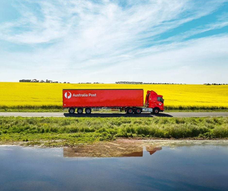 Australia Post delivery heading to Perth, Western Australia via a truck